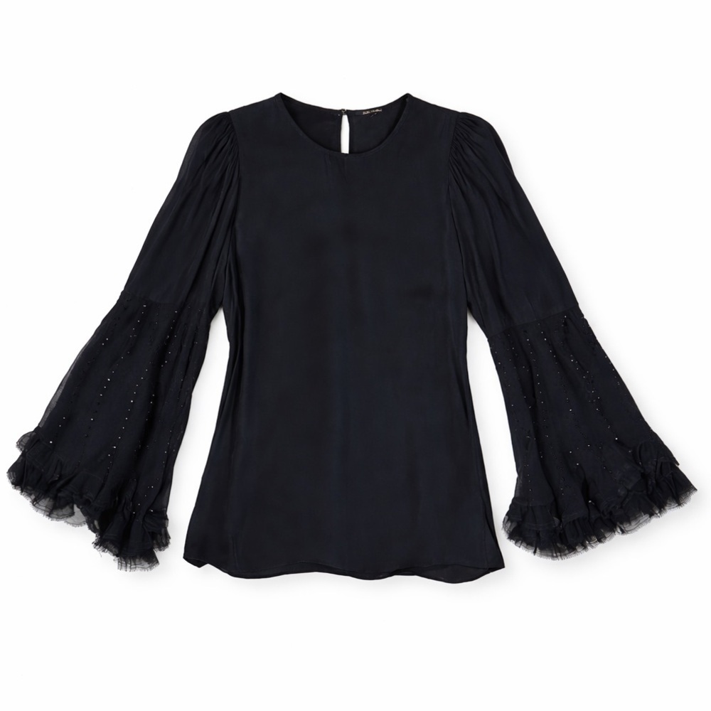 Kobi Halperin | Black Embellished Statement Sleeve Silk-Blend Blouse | M